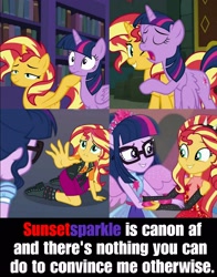 Size: 1602x2048 | Tagged: safe, sci-twi, sunset shimmer, twilight sparkle, twilight sparkle (alicorn), alicorn, pony, better together, equestria girls, forgotten friendship, background pony strikes again, drama bait, female, headcanon, image macro, lesbian, meme, op is a cuck, op is trying to start shit, ponied up, scitwishimmer, shipping, shipping fuel, sunsetsparkle