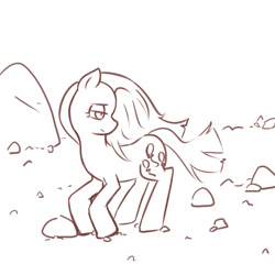 Size: 1000x1000 | Tagged: safe, artist:bones, pinkie pie, earth pony, pony, monochrome, pinkamena diane pie, pixiv, rock farm, solo, windswept mane