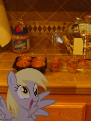 Size: 2400x3200 | Tagged: safe, artist:judgementmaster, derpy hooves, pegasus, pony, carton, female, food, irl, mare, muffin, pan, photo, ponies in real life, vector