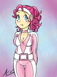 Size: 1024x1379 | Tagged: safe, artist:amaranthialunaris, pinkie pie, human, cleavage, female, humanized, solo