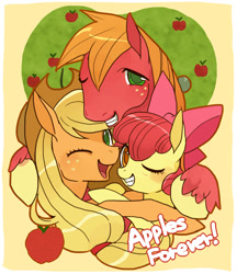 Size: 553x639 | Tagged: safe, artist:pasikon, apple bloom, applejack, big macintosh, earth pony, pony, pinkie apple pie, hug, male, stallion