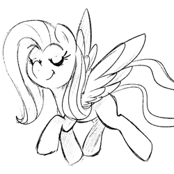 Size: 900x900 | Tagged: safe, artist:pegacornss, fluttershy, pegasus, pony, monochrome, smiling, solo