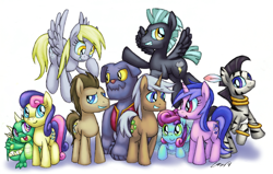 Size: 3224x2052 | Tagged: safe, artist:cazra, bon bon, derpy hooves, doctor whooves, mochaccino, rare find, sea swirl, seafoam, sweetie drops, thunderlane, oc, diamond dog, dragon, pegasus, pony, sea pony, zebra, female, mare