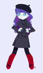 Size: 880x1500 | Tagged: safe, artist:magneticskye, rarity, equestria girls, alternate costumes, alternate hairstyle, beatnik, beatnik rarity, beret, boots, clothes, coat, fabulous, female, hat, lineless, simple background, solo