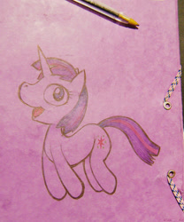 Size: 1000x1200 | Tagged: safe, artist:darkdoomer, derpibooru import, twilight sparkle, pony, unicorn, ballpoint pen, cute, folder, purple, traditional art