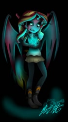 Size: 670x1193 | Tagged: safe, artist:mitsi1991, sunset satan, sunset shimmer, equestria girls, black background, dark magic, magic, simple background, solo, wings