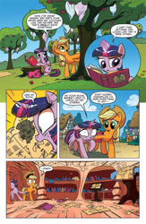 Size: 630x969 | Tagged: safe, idw, applejack, twilight sparkle, twilight sparkle (alicorn), alicorn, earth pony, pony, spoiler:comic, spoiler:comic15, apple, apple tree, cocoon, comic, female, idw advertisement, mare, official comic, preview, schmarfelpod, speech bubble, tree