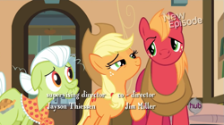 Size: 853x478 | Tagged: safe, screencap, applejack, big macintosh, granny smith, earth pony, pony, pinkie apple pie, apple family traffic light, male, stallion