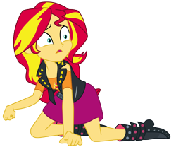 Size: 12000x10000 | Tagged: safe, artist:sunshi, sunset shimmer, better together, equestria girls, forgotten friendship, absurd resolution, amnesia, clothes, confused, female, humans doing horse things, scared, simple background, solo, transparent background, vector