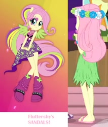 Size: 766x901 | Tagged: safe, screencap, fluttershy, equestria girls, equestria girls (movie), rainbow rocks, shake your tail, clothes, grass skirt, hawaiian, hulashy, rainbow power, sandals, skirt