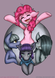 Size: 3508x4961 | Tagged: safe, artist:astralispl, artist:just-agu, limestone pie, marble pie, maud pie, pinkie pie, earth pony, pony, pie sisters