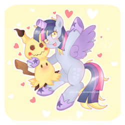 Size: 1400x1400 | Tagged: safe, artist:pika-chany, derpy hooves, pegasus, pony, alicorn costume, clothes, costume, crossover, fake horn, fake wings, female, mare, mimikyu, nightmare night costume, pokémon, pokémon sun and moon, toilet paper roll, toilet paper roll horn, twilight muffins, wig