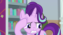 Size: 1280x720 | Tagged: safe, screencap, starlight glimmer, pony, unicorn, school raze, female, grimace, mare, solo