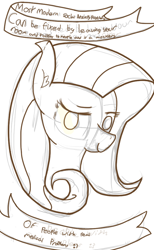 Size: 612x995 | Tagged: artist needed, safe, fluttershy, pegasus, pony, monochrome, mouthpiece, old banner, solo