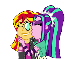 Size: 2000x1674 | Tagged: safe, artist:ktd1993, aria blaze, sunset shimmer, equestria girls, female, kiss on the cheek, kissing, lesbian, shipping, simple background, sunblaze, transparent background