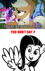 Size: 535x847 | Tagged: safe, applejack, fluttershy, earth pony, pegasus, pony, bats!, elements of harmony, kindness, meme