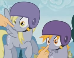 Size: 759x596 | Tagged: safe, edit, edited screencap, screencap, crackle pop, derpy hooves, pegasus, pony, the cart before the ponies, boop, boop edit, female, hand, mare