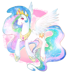 Size: 913x997 | Tagged: source needed, safe, artist:kiwie, princess celestia, alicorn, pony, female, horn, mare, multicolored mane, solo, white coat