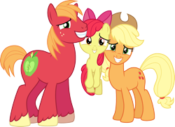 Size: 1626x1177 | Tagged: safe, artist:jeatz-axl, apple bloom, applejack, big macintosh, earth pony, pony, apple siblings, male, missing accessory, simple background, stallion, svg, transparent background, vector