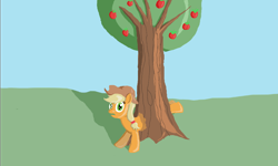 Size: 1024x614 | Tagged: safe, artist:darkpilcrow, applejack, earth pony, pony, solo, stuck, tree