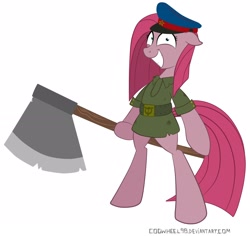 Size: 2322x2190 | Tagged: safe, artist:cogwheel98, pinkie pie, pony, axe, bipedal, nkvd, pinkamena diane pie, solo, soviet