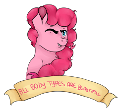 Size: 900x800 | Tagged: safe, artist:hairidan, pinkie pie, earth pony, pony, feminist ponies, mouthpiece, old banner, positive ponies, solo, subversive kawaii