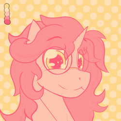 Size: 2000x2000 | Tagged: safe, artist:whisperfoot, derpibooru import, oc, oc only, oc:cherry blossom, pony, bust, color palette challenge, dog lip, smiling, solo
