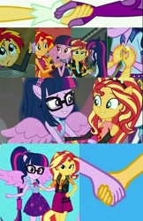 Size: 2048x3151 | Tagged: safe, midnight sparkle, sci-twi, sunset shimmer, twilight sparkle, better together, equestria girls, equestria girls (movie), forgotten friendship, friendship games, legend of everfree, rainbow rocks, daydream shimmer, holding hands, intro, scitwilicorn, shipping fuel