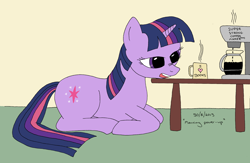 Size: 2846x1857 | Tagged: safe, artist:mythicsteed, derpibooru import, twilight sparkle, coffee, morning ponies, solo