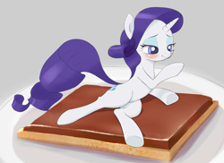 Size: 2893x2105 | Tagged: safe, artist:dambitail, rarity, pony, unicorn, blushing, rarity is a marshmallow, s'mores, solo