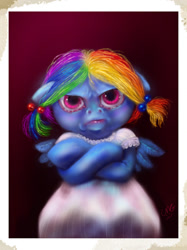Size: 774x1033 | Tagged: safe, artist:k-i-a-r-a, derpibooru import, rainbow dash, pegasus, pony, angry, clothes, dress, filly, filly rainbow dash, picture day, solo