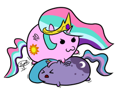 Size: 512x394 | Tagged: safe, princess celestia, princess luna, alicorn, pony, ask, blob, chubbie, eyes closed, pinklestia, sisters, tumblr