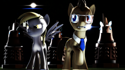 Size: 1920x1080 | Tagged: safe, artist:danj16, derpy hooves, doctor whooves, pony, 3d, dalek, doctor who, sonic screwdriver, source filmmaker, tardis