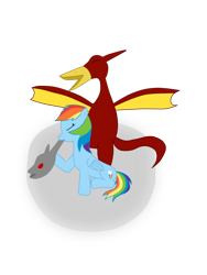 Size: 774x1032 | Tagged: safe, artist:raikuraikaze-chan, derpibooru import, rainbow dash, pegasus, pony, backwards cutie mark, blowing, cloudrunner, cloudrunner flute, eyes closed, flute, musical instrument, pterodactyl, star fox, star fox adventures