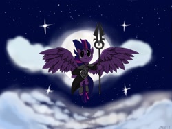 Size: 3264x2448 | Tagged: safe, artist:mcsorte, derpibooru import, twilight sparkle, twilight sparkle (alicorn), alicorn, pony, avacyn, cloud, cloudy, female, magic the gathering, mare, moonsilver spear, sky, solo, staff