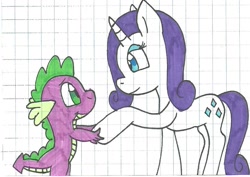 Size: 949x672 | Tagged: safe, artist:cmara, rarity, spike, dragon, pony, unicorn, female, male, shipping, sparity, straight, traditional art