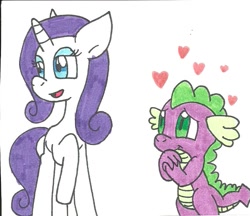 Size: 783x678 | Tagged: safe, artist:cmara, rarity, spike, dragon, pony, unicorn, female, male, shipping, sparity, straight, traditional art