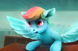 Size: 3712x2435 | Tagged: safe, artist:sharpieboss, derpibooru import, rainbow dash, pegasus, pony, detailed background, female, mare, solo