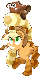 Size: 534x1015 | Tagged: safe, artist:frostedwarlock, applejack, earth pony, pony, tanooki, attack, crossover, goomba, nintendo, power-up, super leaf, super mario bros., super mario bros. 3