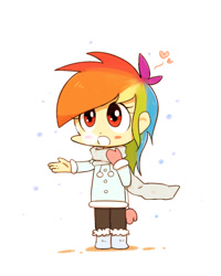 Size: 1200x1500 | Tagged: safe, artist:joycall6, derpibooru import, rainbow dash, human, clothes, humanized, scarf, snow, snowfall, solo