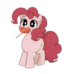 Size: 522x531 | Tagged: safe, artist:umeguru, pinkie pie, earth pony, pony, blushing, cute, diapinkes, female, hnnng, lollipop, mare, mouth hold, nom, simple background, smiling, solo, white background