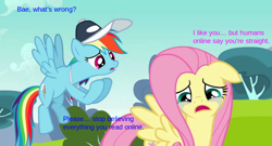 Size: 956x517 | Tagged: safe, derpibooru import, edit, edited screencap, screencap, fluttershy, rainbow dash, pegasus, pony, hurricane fluttershy, crying, female, flutterdash, lesbian, meme, otp, shipping