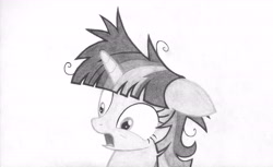 Size: 6600x4031 | Tagged: safe, artist:yomilbert, derpibooru import, twilight sparkle, absurd resolution, grayscale, messy mane, solo, traditional art, twilight snapple