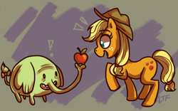 Size: 800x500 | Tagged: safe, artist:lemonteaflower, applejack, earth pony, pony, adventure time, apple, crossover, tree trunks