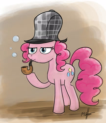 Size: 1926x2231 | Tagged: safe, artist:mateusuk, pinkie pie, earth pony, pony, bubble, bubble pipe, deerstalker, detective, hat, pipe, solo