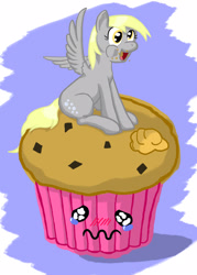 Size: 1500x2100 | Tagged: safe, artist:osakaoji, derpy hooves, pegasus, pony, female, food, giant muffin, mare, muffin