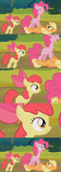 Size: 1280x3600 | Tagged: safe, edit, screencap, apple bloom, applejack, pinkie pie, earth pony, pony, pinkie apple pie, facebomb, tenso