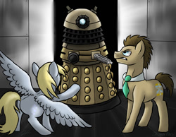 Size: 900x700 | Tagged: safe, artist:shimazun, derpy hooves, doctor whooves, pegasus, pony, crossover, dalek, doctor who, female, mare, plot