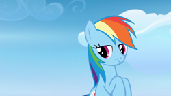 Size: 1920x1080 | Tagged: safe, derpibooru import, screencap, rainbow dash, pegasus, pony, top bolt, cloud, faic, lidded eyes, smug, smugdash, solo