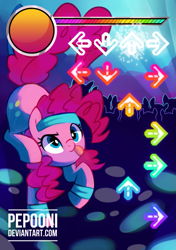 Size: 511x724 | Tagged: safe, artist:pepooni, pinkie pie, pony, cute, dance dance revolution, dancing, diapinkes, headband, rhythm game, solo, tongue out, workout outfit